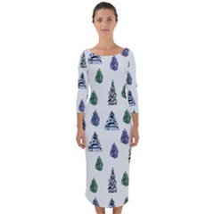 Coniferous Forest Quarter Sleeve Midi Bodycon Dress by SychEva