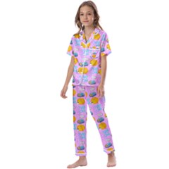 Cartoon Pattern Kids  Satin Short Sleeve Pajamas Set by Sparkle