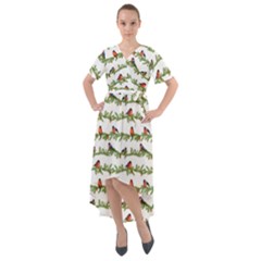 Bullfinches On The Branches Front Wrap High Low Dress by SychEva
