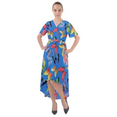 Bright Butterflies Circle In The Air Front Wrap High Low Dress by SychEva