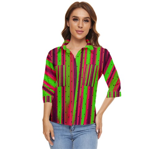 Warped Stripy Dots Women s Quarter Sleeve Pocket Shirt by essentialimage365