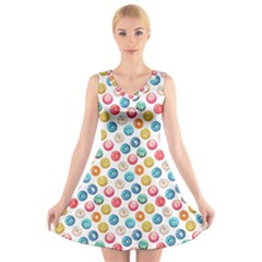 Multicolored Sweet Donuts V-neck Sleeveless Dress by SychEva