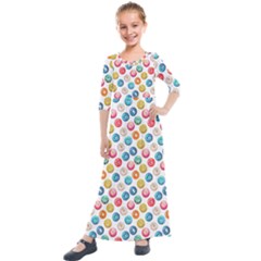 Multicolored Sweet Donuts Kids  Quarter Sleeve Maxi Dress by SychEva