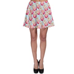 Pink And White Donuts On Blue Skater Skirt by SychEva
