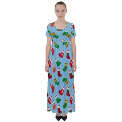 Christmas Socks High Waist Short Sleeve Maxi Dress by SychEva