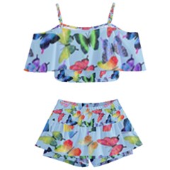 Watercolor Butterflies Kids  Off Shoulder Skirt Bikini by SychEva