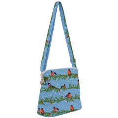 Bullfinches On Spruce Branches Zipper Messenger Bag by SychEva