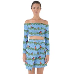 Bullfinches On Spruce Branches Off Shoulder Top With Skirt Set by SychEva