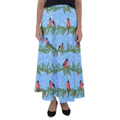 Bullfinches On Spruce Branches Flared Maxi Skirt by SychEva