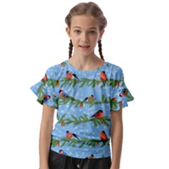 Bullfinches On Spruce Branches Kids  Cut Out Flutter Sleeves by SychEva