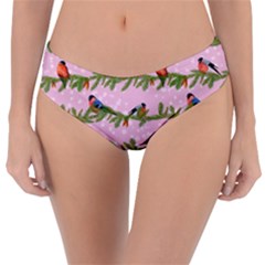 Bullfinches Sit On Branches On A Pink Background Reversible Classic Bikini Bottoms by SychEva