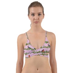 Bullfinches Sit On Branches On A Pink Background Wrap Around Bikini Top by SychEva