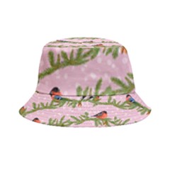 Bullfinches Sit On Branches On A Pink Background Inside Out Bucket Hat by SychEva