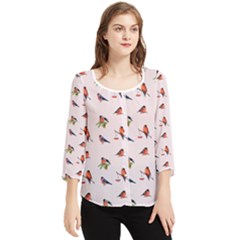 Bullfinches Sit On Branches Chiffon Quarter Sleeve Blouse by SychEva