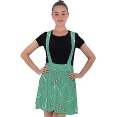 Sweet Christmas Candy Velvet Suspender Skater Skirt by SychEva