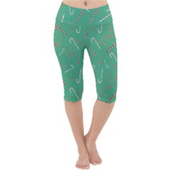 Sweet Christmas Candy Lightweight Velour Cropped Yoga Leggings by SychEva