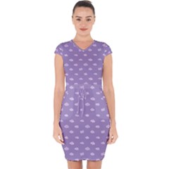 Pink Clouds On Purple Background Capsleeve Drawstring Dress  by SychEva