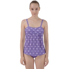 Pink Clouds On Purple Background Twist Front Tankini Set by SychEva