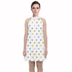 Small Multicolored Hearts Velvet Halter Neckline Dress  by SychEva