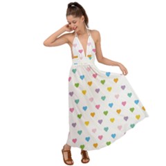 Small Multicolored Hearts Backless Maxi Beach Dress by SychEva