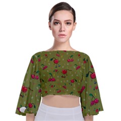 Red Cherries Athletes Tie Back Butterfly Sleeve Chiffon Top by SychEva