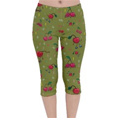 Red Cherries Athletes Velvet Capri Leggings  by SychEva