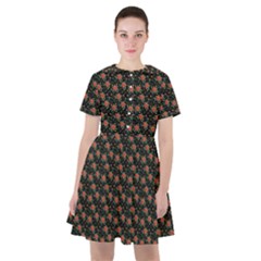 Small Red Christmas Poinsettias On Black Sailor Dress by PodArtist