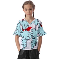 Doodle Poodle  Kids  V-neck Horn Sleeve Blouse by IIPhotographyAndDesigns