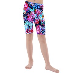 Neon Floral Kids  Mid Length Swim Shorts by 3cl3ctix