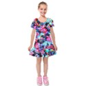 Neon Floral Kids  Short Sleeve Velvet Dress View1