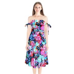 Neon Floral Shoulder Tie Bardot Midi Dress by 3cl3ctix