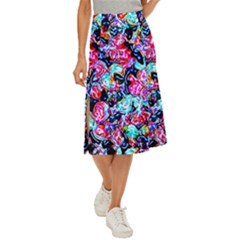 Neon Floral Midi Panel Skirt by 3cl3ctix