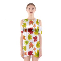 Bright Autumn Leaves Shoulder Cutout One Piece Dress by SychEva