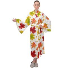 Bright Autumn Leaves Maxi Velour Kimono by SychEva