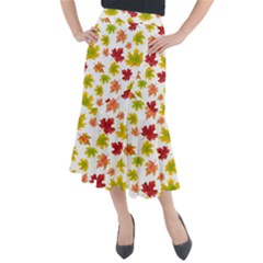 Bright Autumn Leaves Midi Mermaid Skirt by SychEva