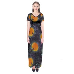 Space Pumpkins Short Sleeve Maxi Dress by SychEva