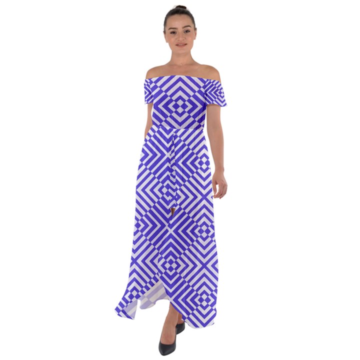 Illusion Waves Pattern Off Shoulder Open Front Chiffon Dress