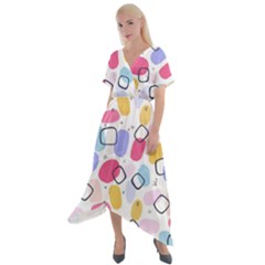 Abstract Multicolored Shapes Cross Front Sharkbite Hem Maxi Dress by SychEva