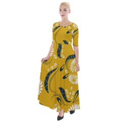 Folk Flowers Print Floral Pattern Ethnic Art Half Sleeves Maxi Dress by Eskimos