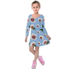 Hibiscus Flowers Kids  Long Sleeve Velvet Dress by SychEva