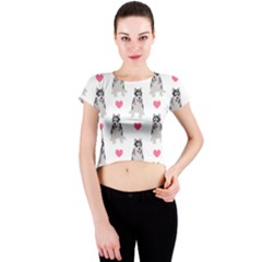 Little Husky With Hearts Crew Neck Crop Top by SychEva