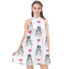 Little Husky With Hearts Halter Neckline Chiffon Dress  by SychEva