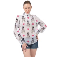 Little Husky With Hearts High Neck Long Sleeve Chiffon Top by SychEva