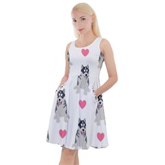 Little Husky With Hearts Knee Length Skater Dress With Pockets by SychEva