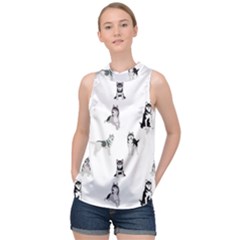 Husky Dogs High Neck Satin Top by SychEva