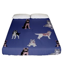 Husky Dogs With Sparkles Fitted Sheet (queen Size) by SychEva