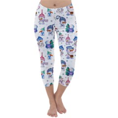 Cute Snowmen Celebrate New Year Capri Winter Leggings  by SychEva