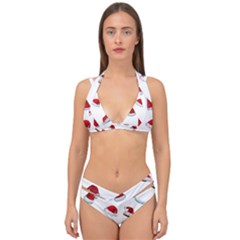 Red Christmas Hats Double Strap Halter Bikini Set by SychEva