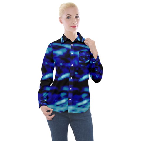 Blue Waves Abstract Series No8 Women s Long Sleeve Pocket Shirt by DimitriosArt