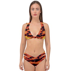 Red  Waves Abstract Series No5 Double Strap Halter Bikini Set by DimitriosArt